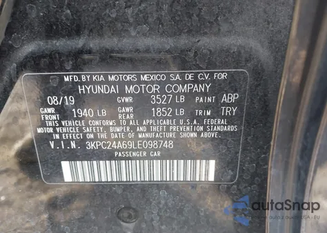 2020 Hyundai Accent Se from USA, damaged, VIN 3KPC24A69LE098748